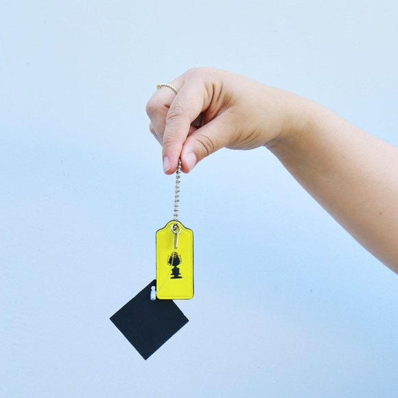 NEW Coach Snoopy "Sally" Peanuts Yellow Leather Key Chain Bag Charm - Picture 3 of 5